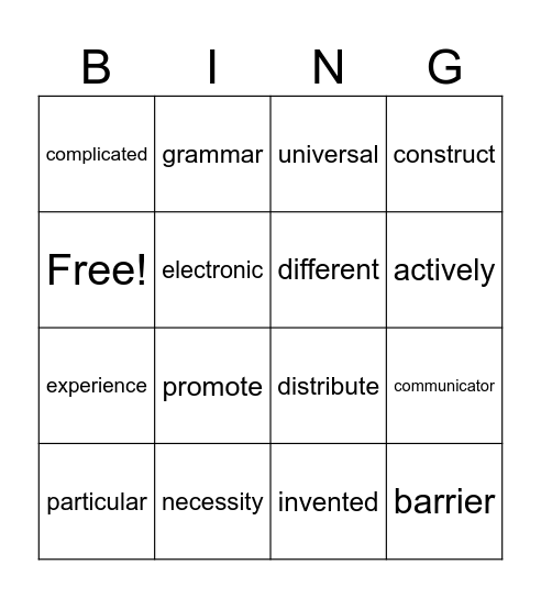 Unit 6 Bingo Card