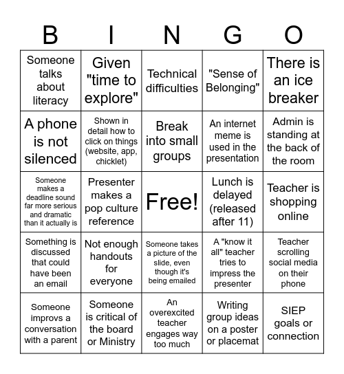 PL Bingo Card