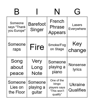Eurovision 2026 Bingo Card