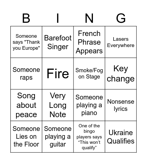 Eurovision 2026 Bingo Card