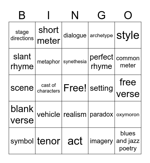 Exam Review Bingo Card