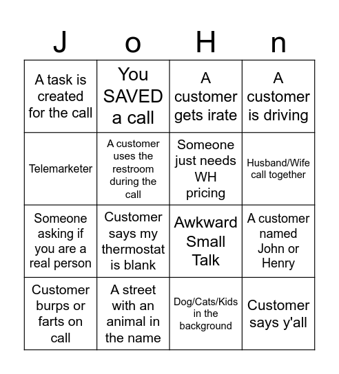 JH CSR Bingo Card