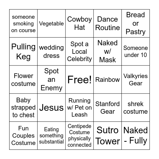 Bay to Breakers Bingo Card