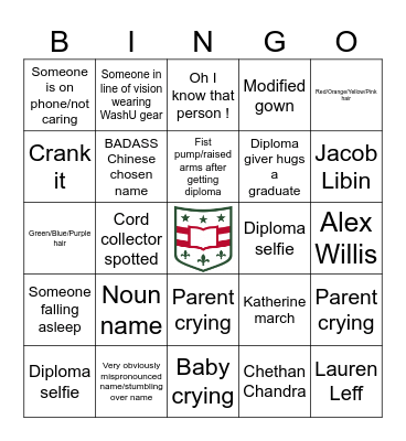WashU 2026 Graduation Bingo Card