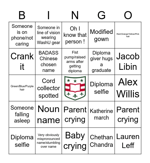 WashU 2026 Graduation Bingo Card