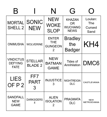 summer game fest Bingo Card