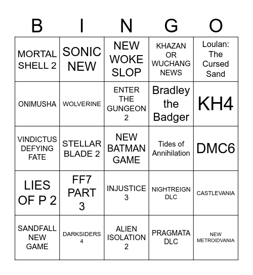 summer game fest Bingo Card
