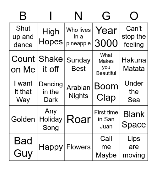 Music Bingo Card