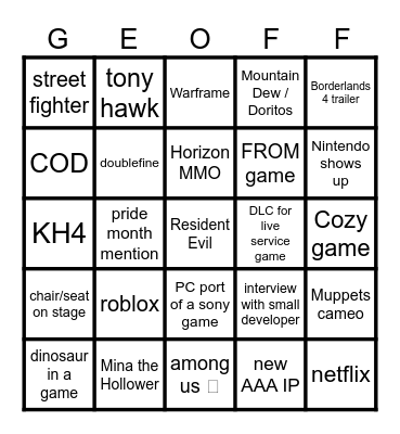 Geoff Bingo Card