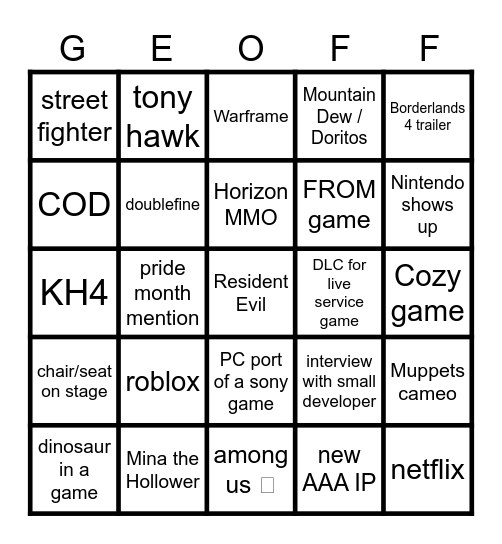 Geoff Bingo Card