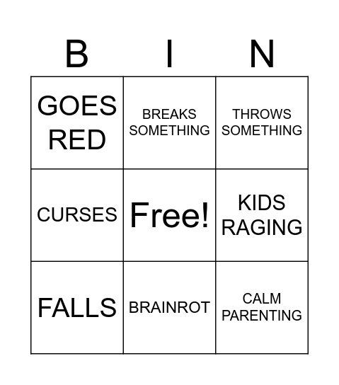 KIDS RAGING Bingo Card