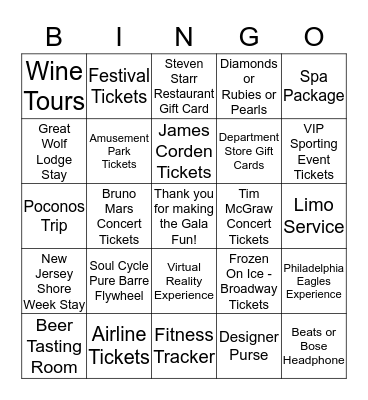 One Promise Gala Bingo Card