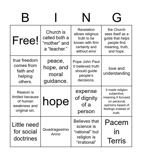 Chapter 7 section 1 Bingo Card