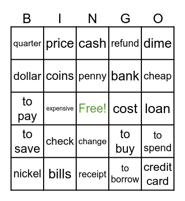 Money Vocab Bingo Card