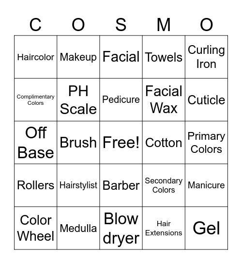 Cosmetology BINGO Card