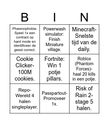 Game Bingo Card