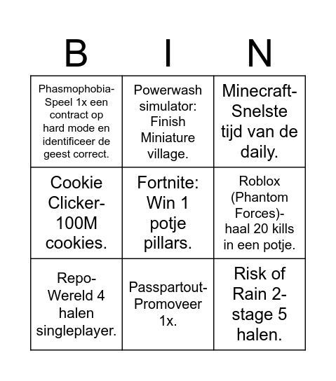 Game Bingo Card