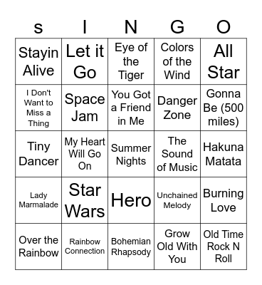 Movie Songs Bingo Card