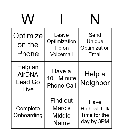 Spin to Win BINGO Card