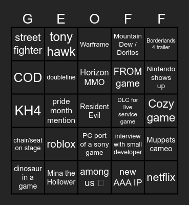 Geoff Bingo Card