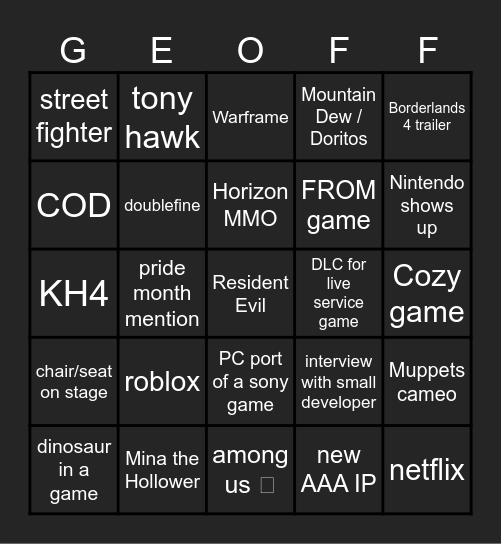 Geoff Bingo Card
