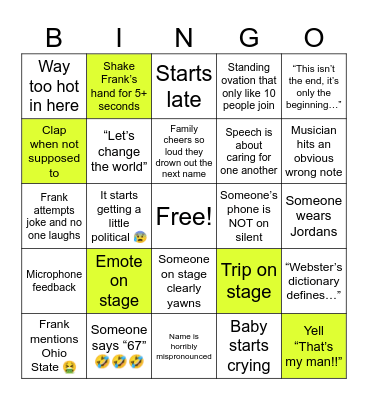 Graduation Bingo Card