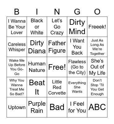 Prince George Michael Bingo Card