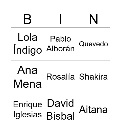 Música en español Bingo Card