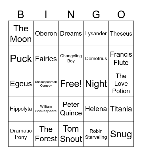 Midsummer Bingo Card
