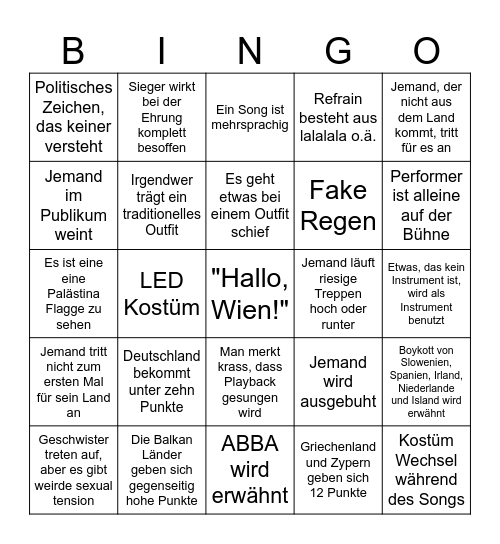ESC Bingo 2026 Bingo Card