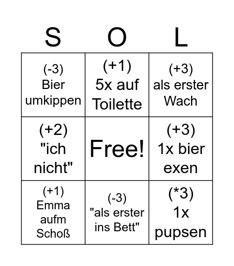 Solo Bingo Card