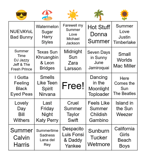 Summer Bingo!! Bingo Card
