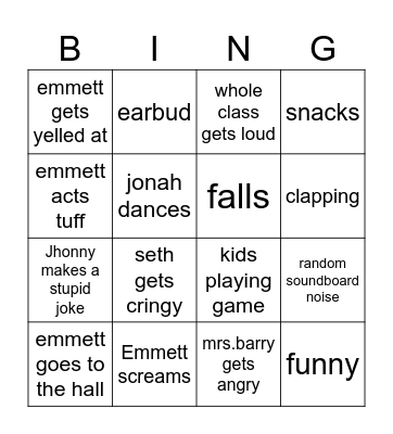 mrs.barrys class Bingo Card
