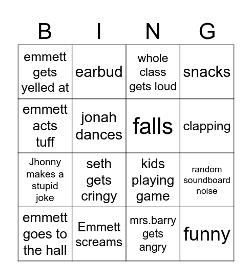 mrs.barrys class Bingo Card
