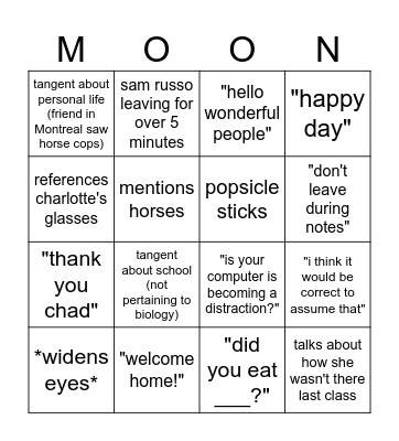 Bio-ingo Bingo Card