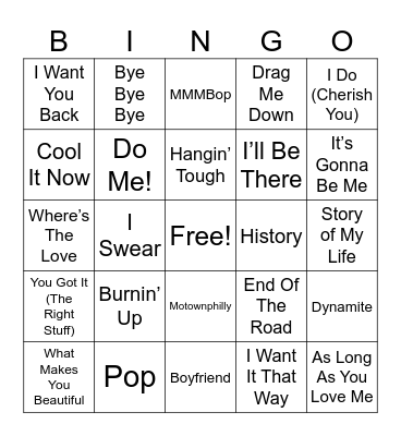 Best Boy Bands Bingo Card