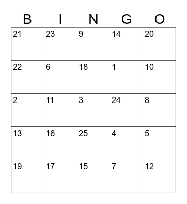 Math Bingo Card