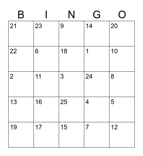 Math Bingo Card