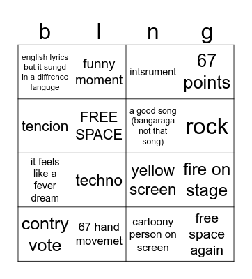 ERUOVISION SEMI-FINAL 2 BINGO Card