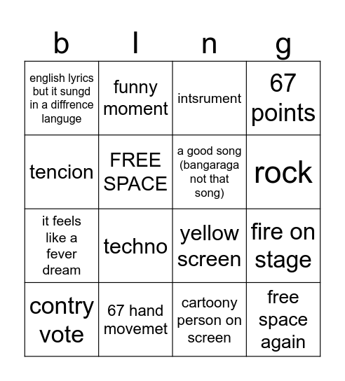 ERUOVISION SEMI-FINAL 2 BINGO Card
