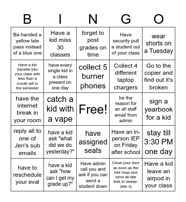 Untitled Bingo Card