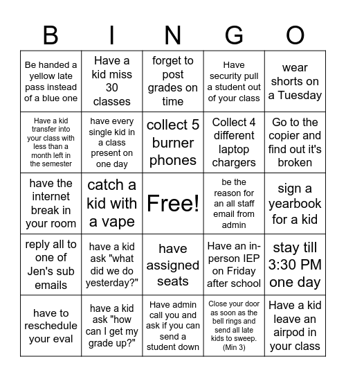 Untitled Bingo Card
