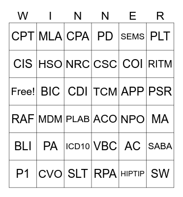 BJC Acronym Alignment Bingo Card