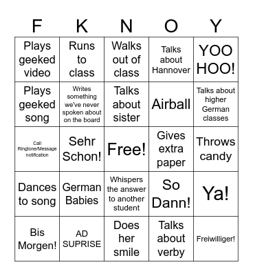 German class bingo Card