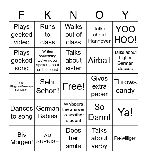 German class bingo Card