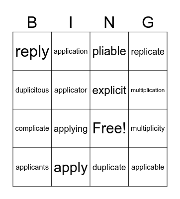 PLIC/PLY BINGO Card