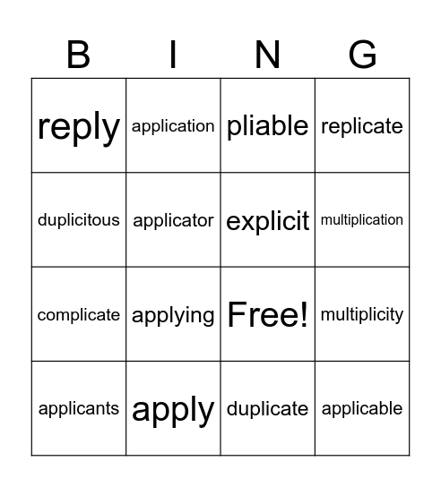 PLIC/PLY BINGO Card