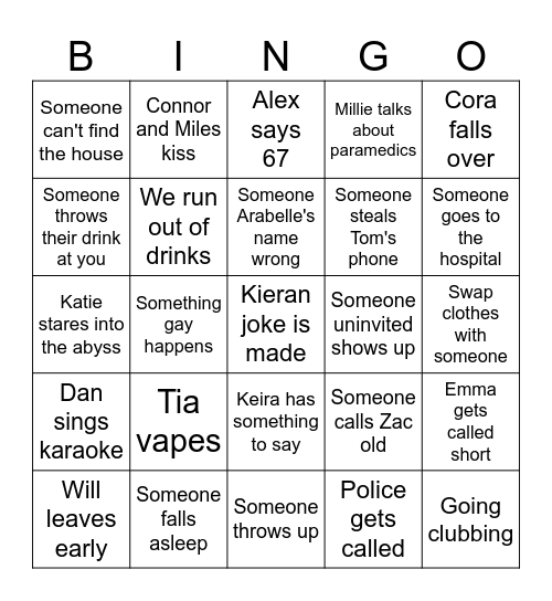 Party Bingo Card