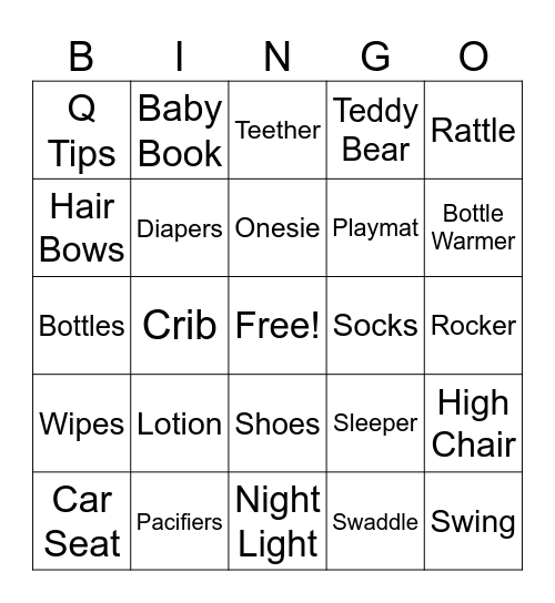 Kiersten's Baby Shower Bingo Card