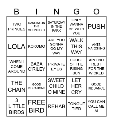 DIVE BAR ANTHEMS Bingo Card